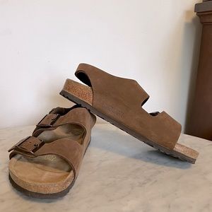 BIRKENSTOCK ‘Milano’ Soft Footbed Sandals in Tan Leather